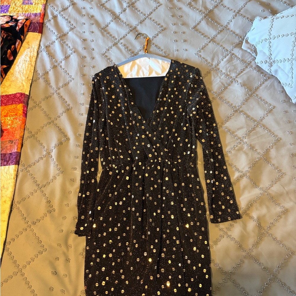Black sequin shimmery wrap dress